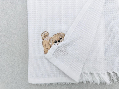 Lovely Playing Little Pekingese Puppy Dog Mama kitchen dish towel animal pet thief machine embroidery designs ITH