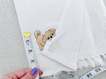 Lovely Playing Little Pekingese Puppy Dog Mama kitchen dish towel animal pet thief machine embroidery designs ITH