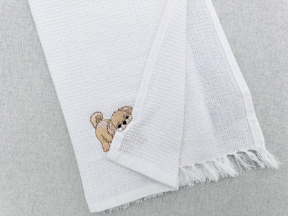 Lovely Playing Little Pekingese Puppy Dog Mama kitchen dish towel animal pet thief machine embroidery designs ITH