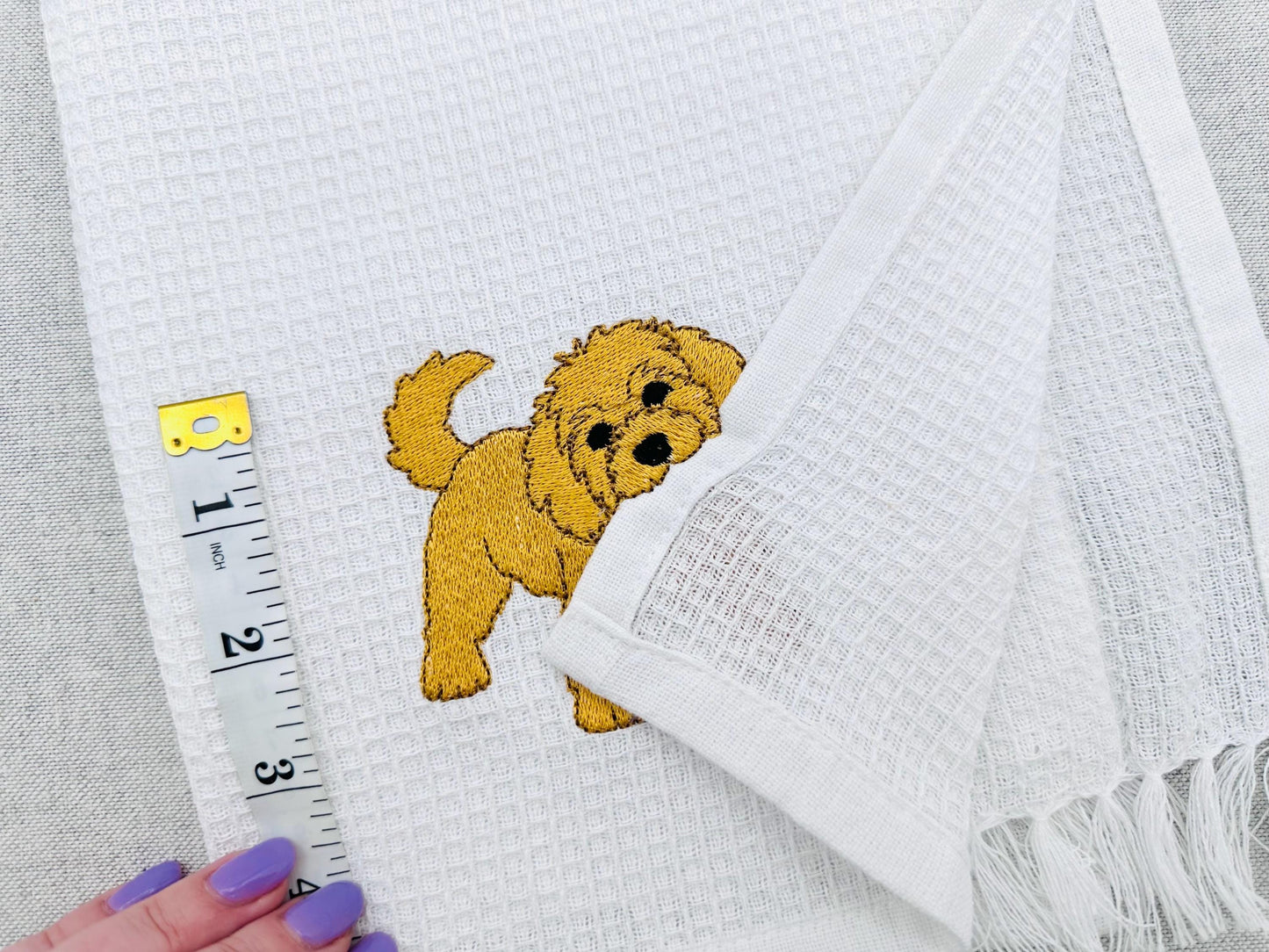 Playing Little Golden Doodle Puppy Dog Mama kitchen dish towel animal kids machine embroidery designs ITH