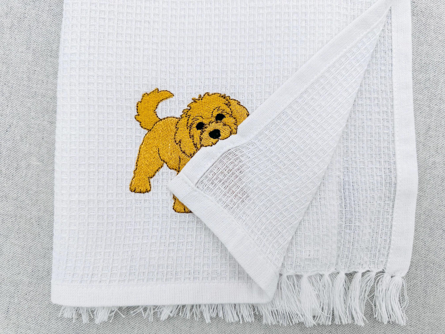 Playing Little Golden Doodle Puppy Dog Mama kitchen dish towel animal kids machine embroidery designs ITH