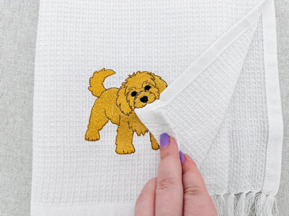 Playing Little Golden Doodle Puppy Dog Mama kitchen dish towel animal kids machine embroidery designs ITH