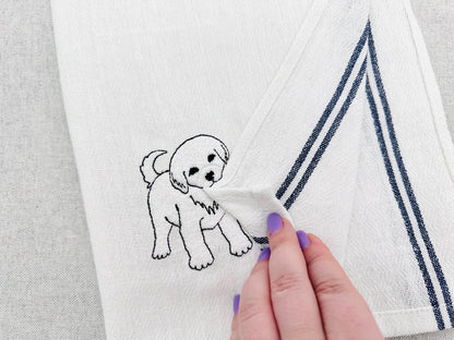 Playing Little Great Pyrenees Puppy Dog Mama kitchen dish towel animal kids machine embroidery designs ITH