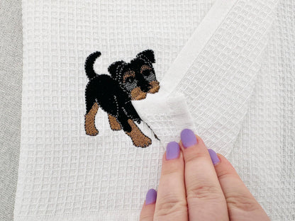 Playing wirehaired German Terrier Puppy Dog kitchen dish towel animal machine embroidery designs ITH