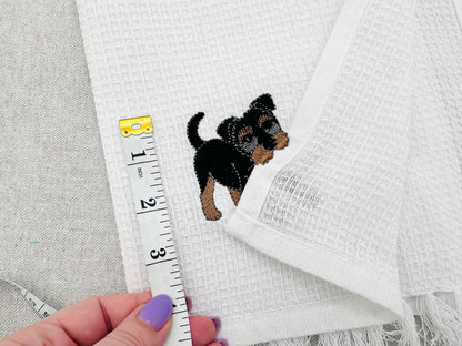 Playing wirehaired German Terrier Puppy Dog kitchen dish towel animal machine embroidery designs ITH