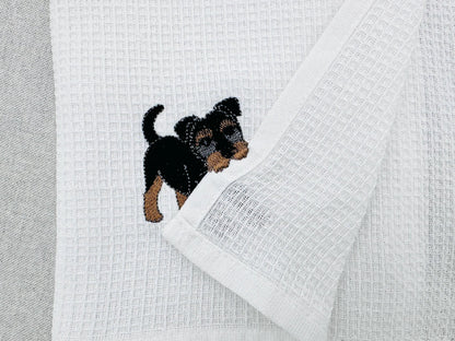 Playing wirehaired German Terrier Puppy Dog kitchen dish towel animal machine embroidery designs ITH