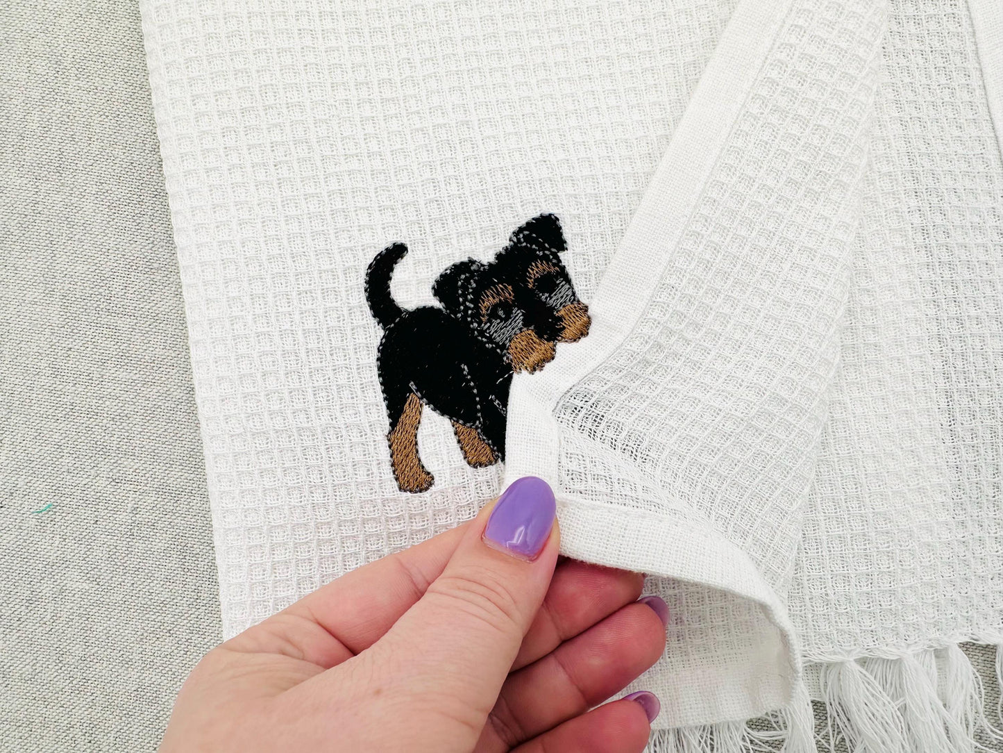 Playing wirehaired German Terrier Puppy Dog kitchen dish towel animal machine embroidery designs ITH