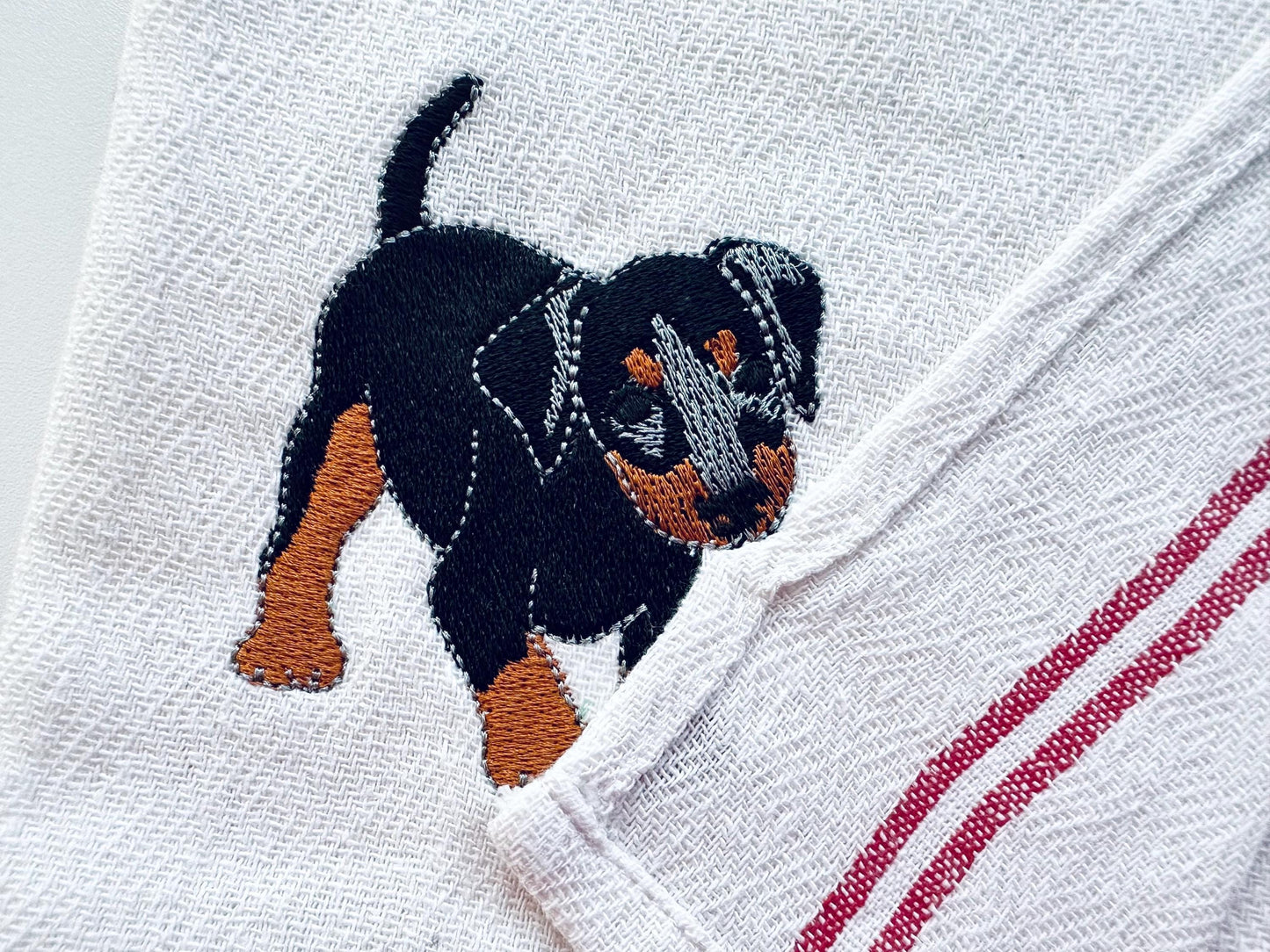 Playing Little Doberman Puppy Dog Mama kitchen dish towel pet animal kids machine embroidery designs ITH