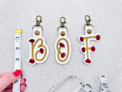 Twisty Rope with fringed Tassel Eyelet and Key Fob Snap Tab Monogram in the hoop ITH keychain machine embroidery designs