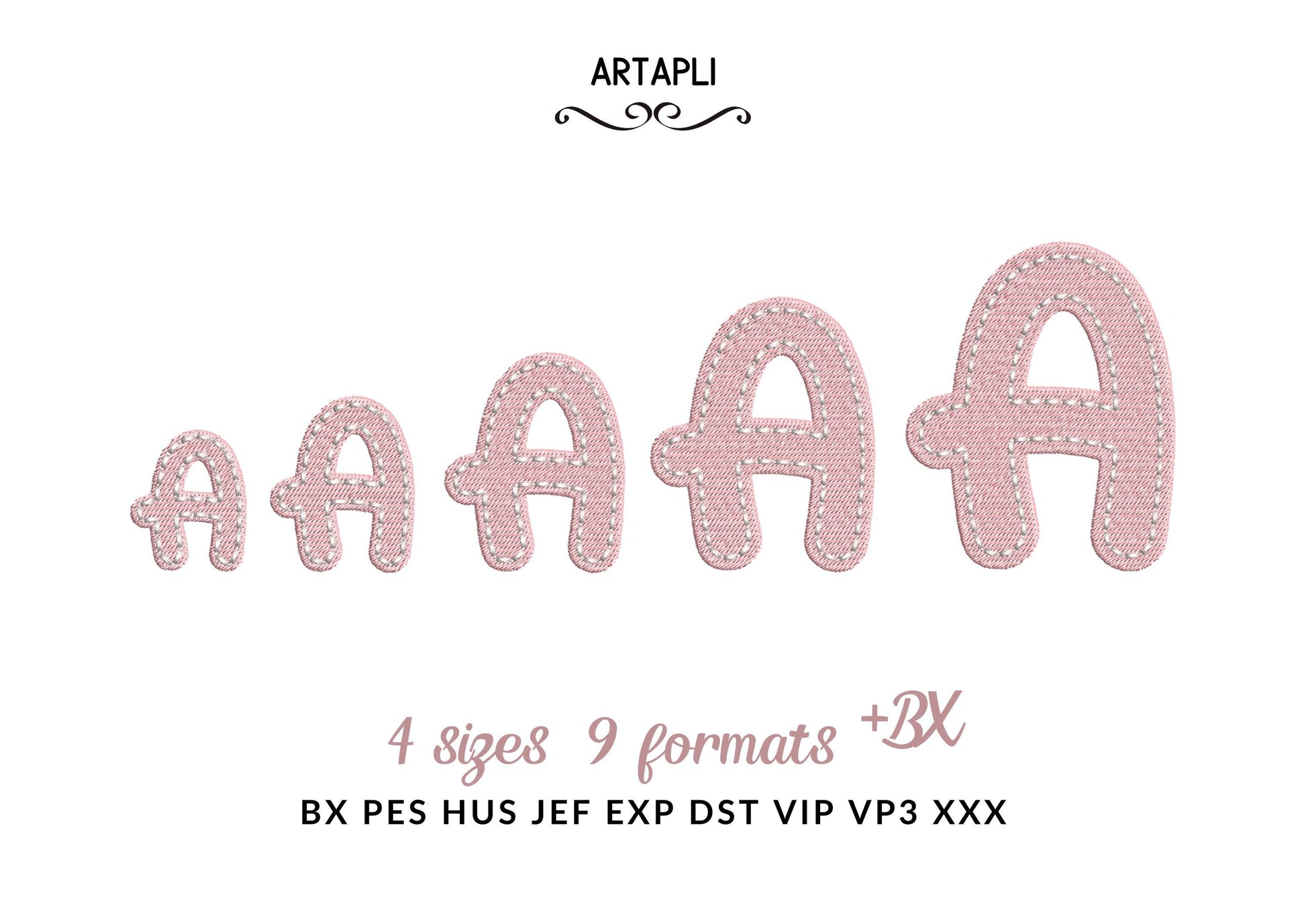 Fill Stitch Font hand-stitch look on top machine embroidery designs rounded letters Alphabet Monogram