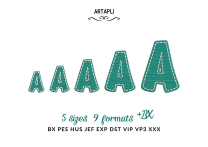 Fill stitch Pop Font with hand-stitch look top machine embroidery designs kids Alphabet