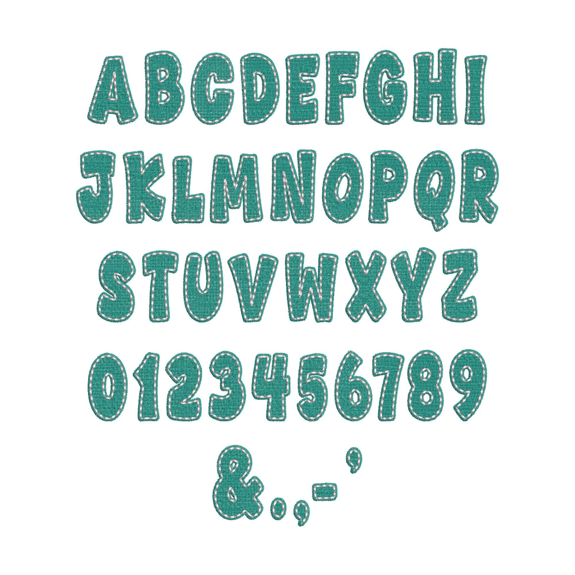 Fill stitch Pop Font with hand-stitch look top machine embroidery designs kids Alphabet