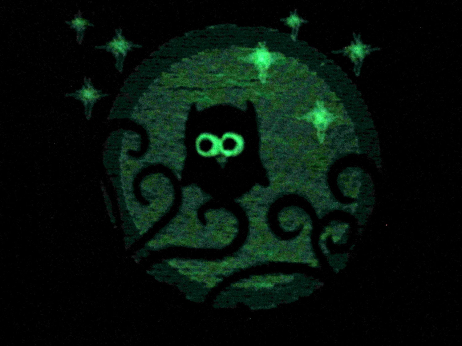 Night owl / Glow in the dark special designed machine embroidery 