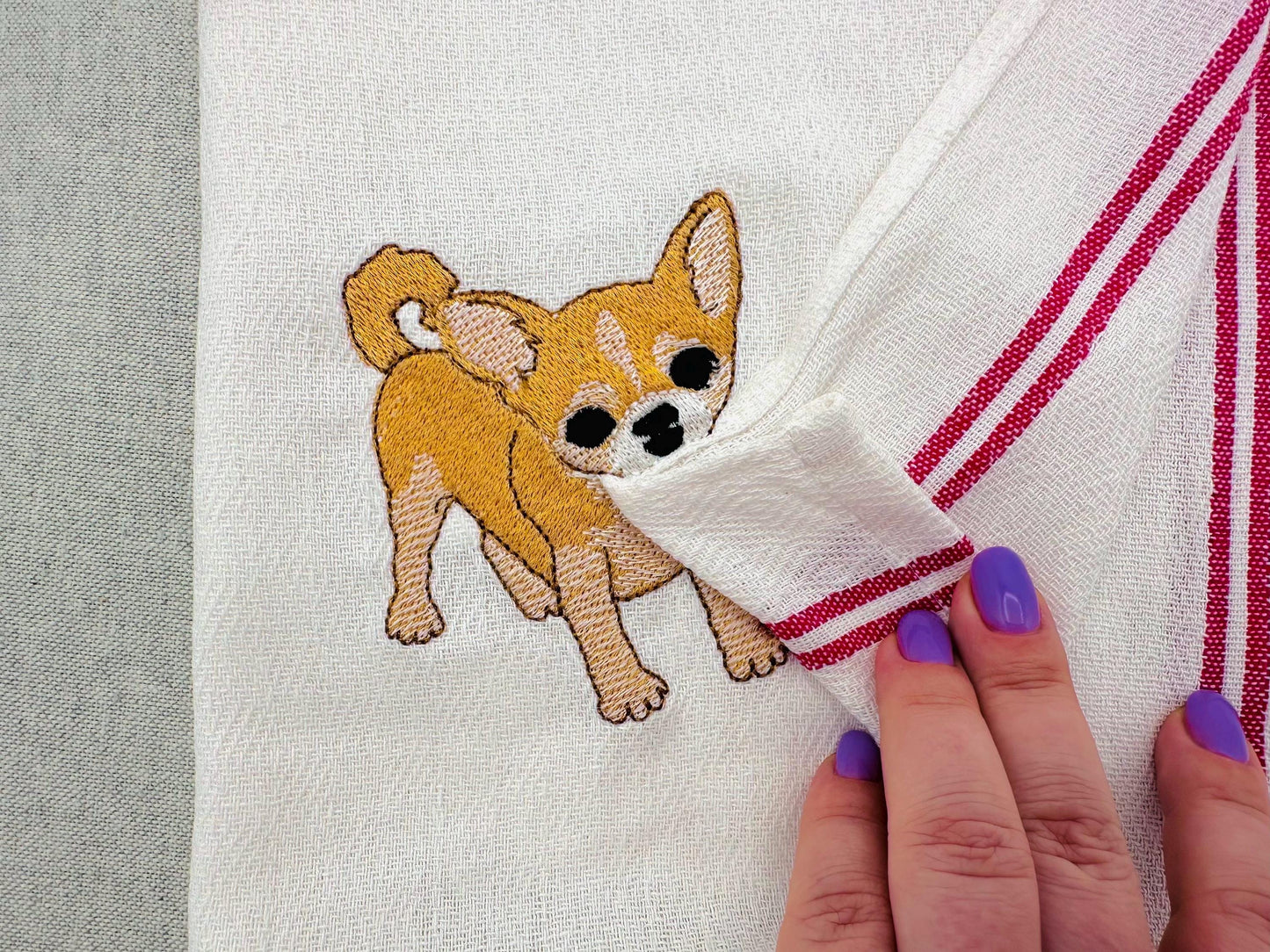 Lovely playing Chihuahua Puppy Dog Mama kitchen dish towel pet animal kids machine embroidery designs ITH