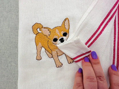 Lovely playing Chihuahua Puppy Dog Mama kitchen dish towel pet animal kids machine embroidery designs ITH