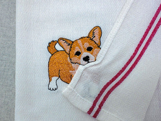 Lovely playing Corgi Puppy Dog Mama kitchen dish towel pet animal kids machine embroidery designs ITH