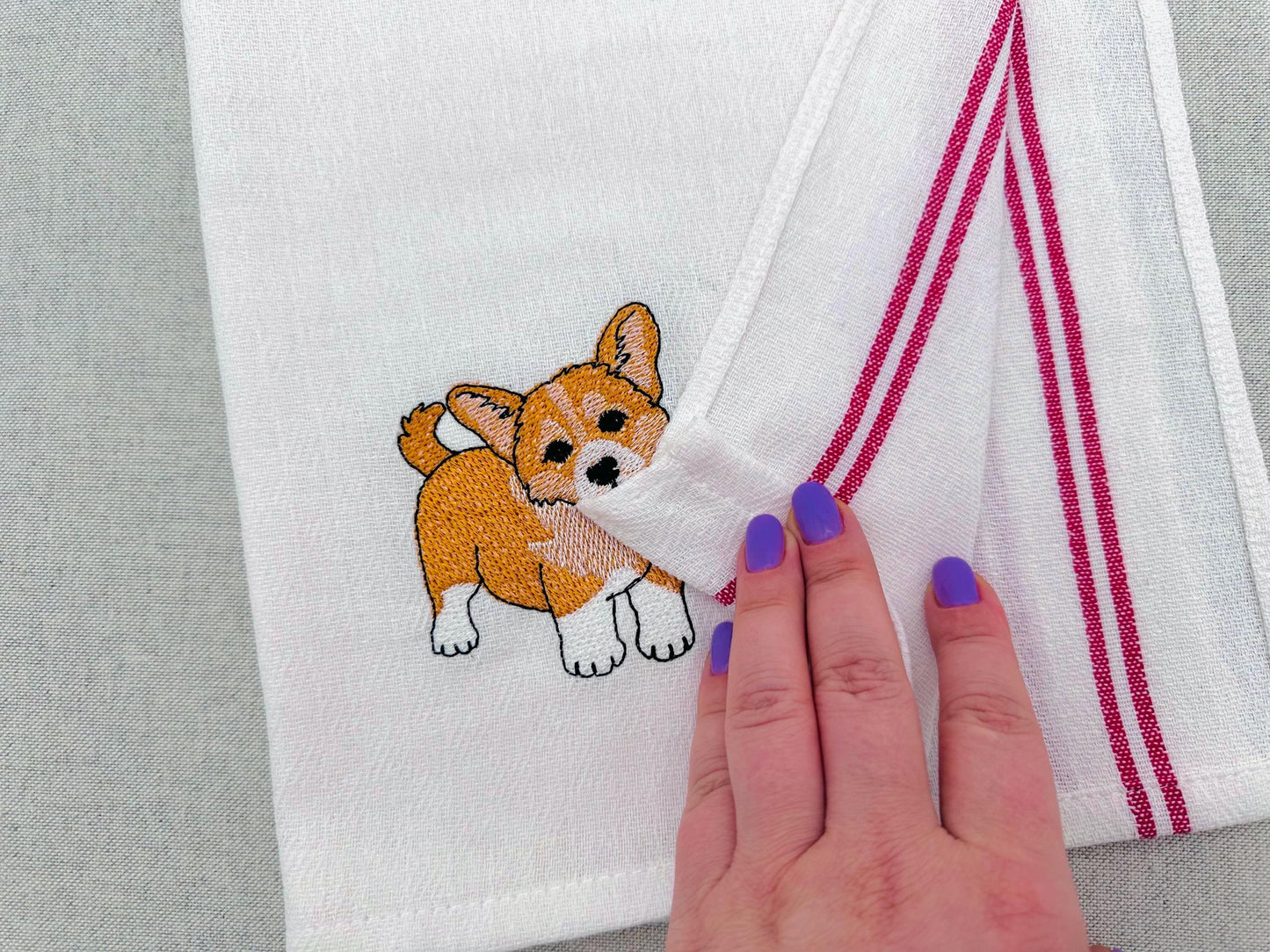Lovely playing Corgi Puppy Dog Mama kitchen dish towel pet animal kids machine embroidery designs ITH
