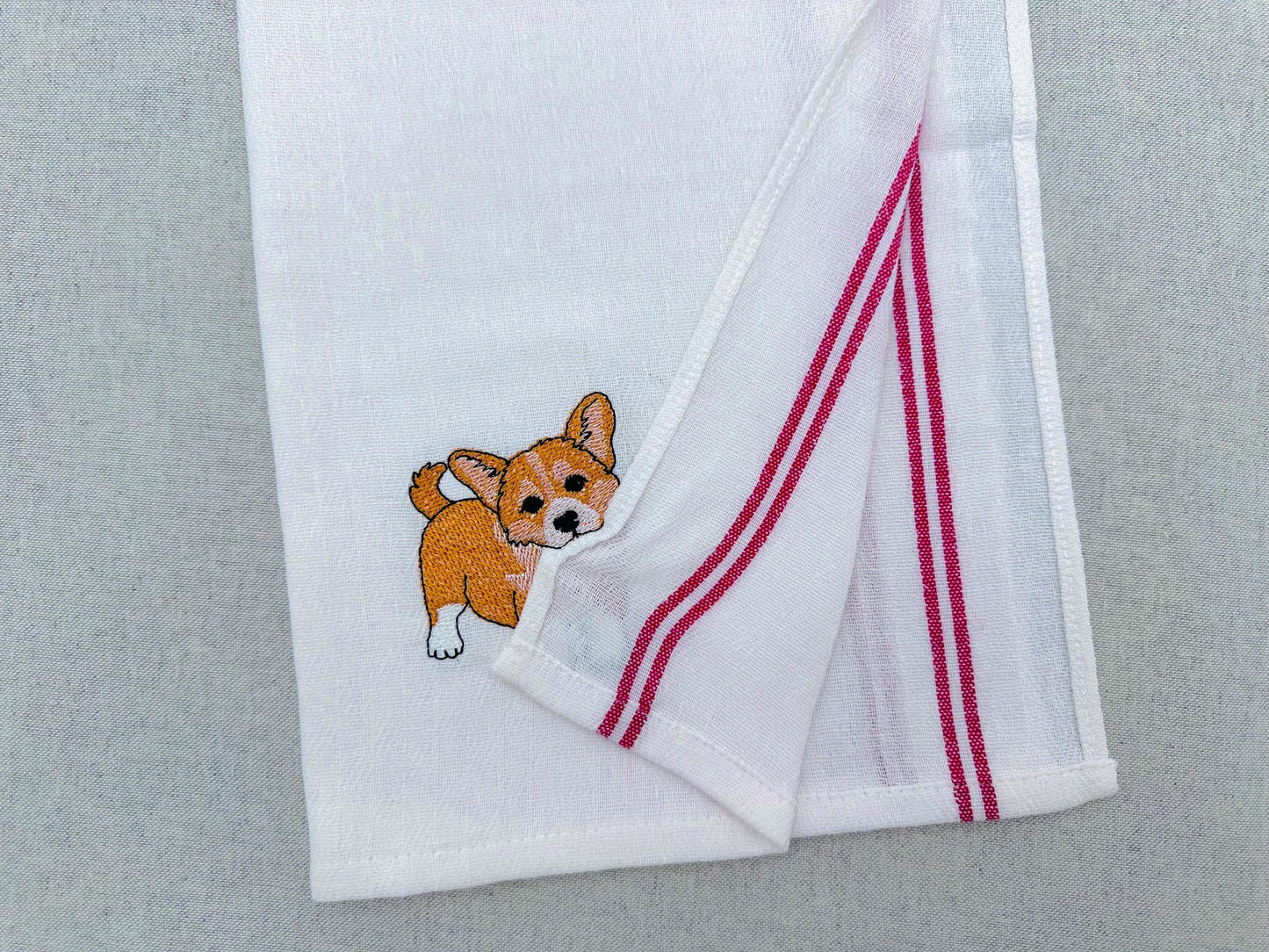 Lovely playing Corgi Puppy Dog Mama kitchen dish towel pet animal kids machine embroidery designs ITH