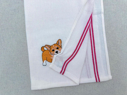 Lovely playing Corgi Puppy Dog Mama kitchen dish towel pet animal kids machine embroidery designs ITH