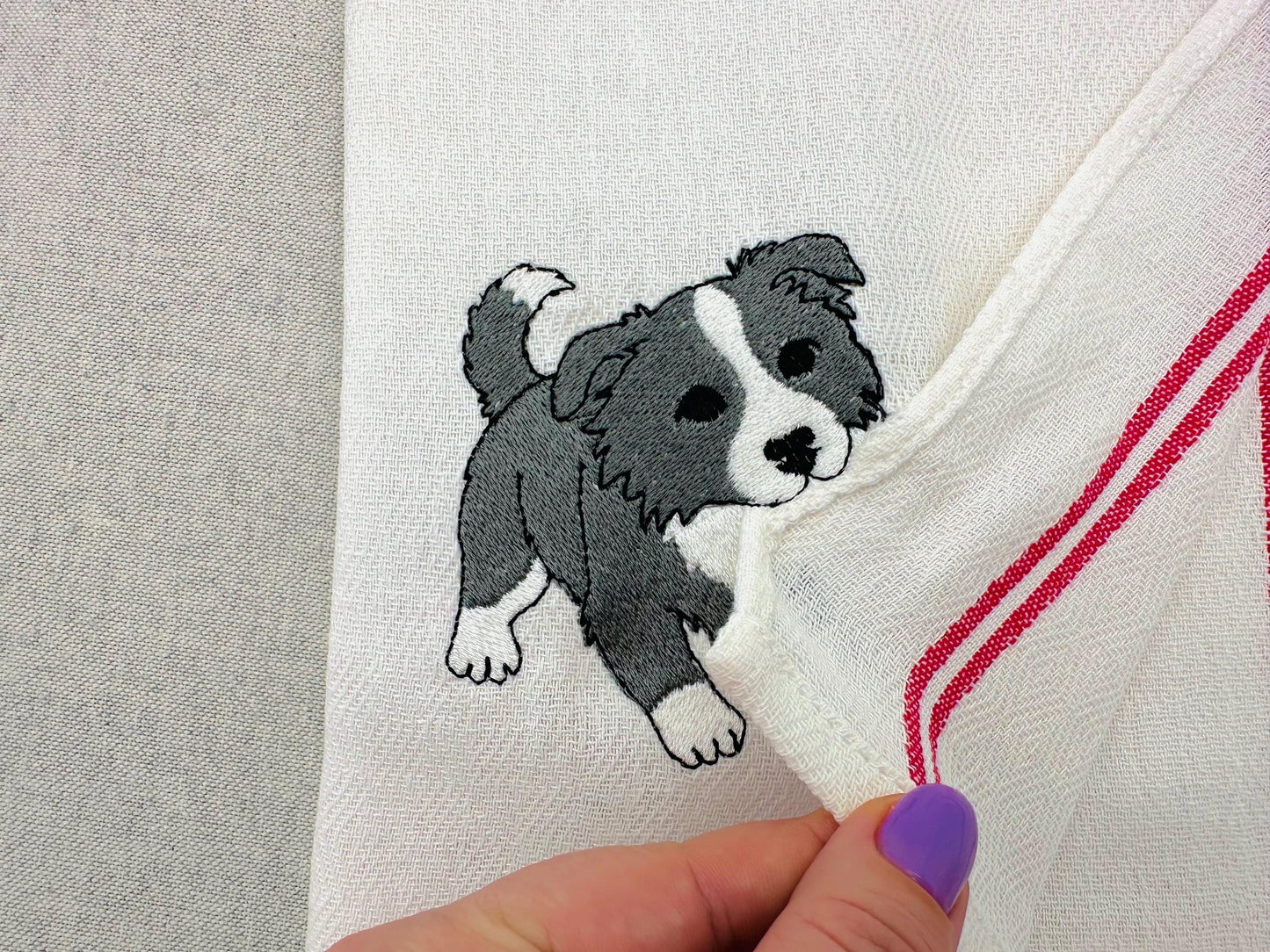 Playing Border Collie Puppy Dog Mama kitchen dish towel pet animal kids machine embroidery designs ITH