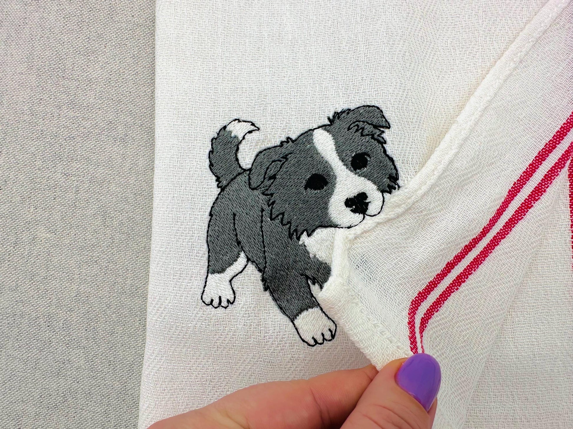 Playing Border Collie Puppy Dog Mama kitchen dish towel pet animal kids machine embroidery designs ITH