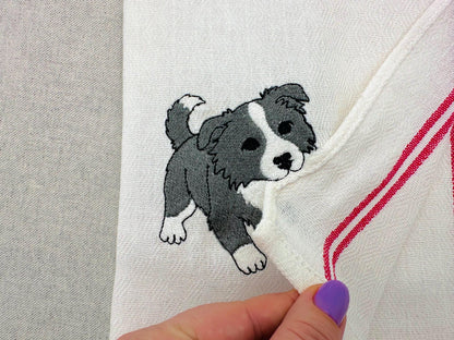 Playing Border Collie Puppy Dog Mama kitchen dish towel pet animal kids machine embroidery designs ITH