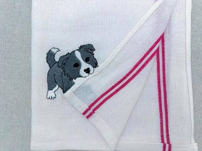 Playing Border Collie Puppy Dog Mama kitchen dish towel pet animal kids machine embroidery designs ITH