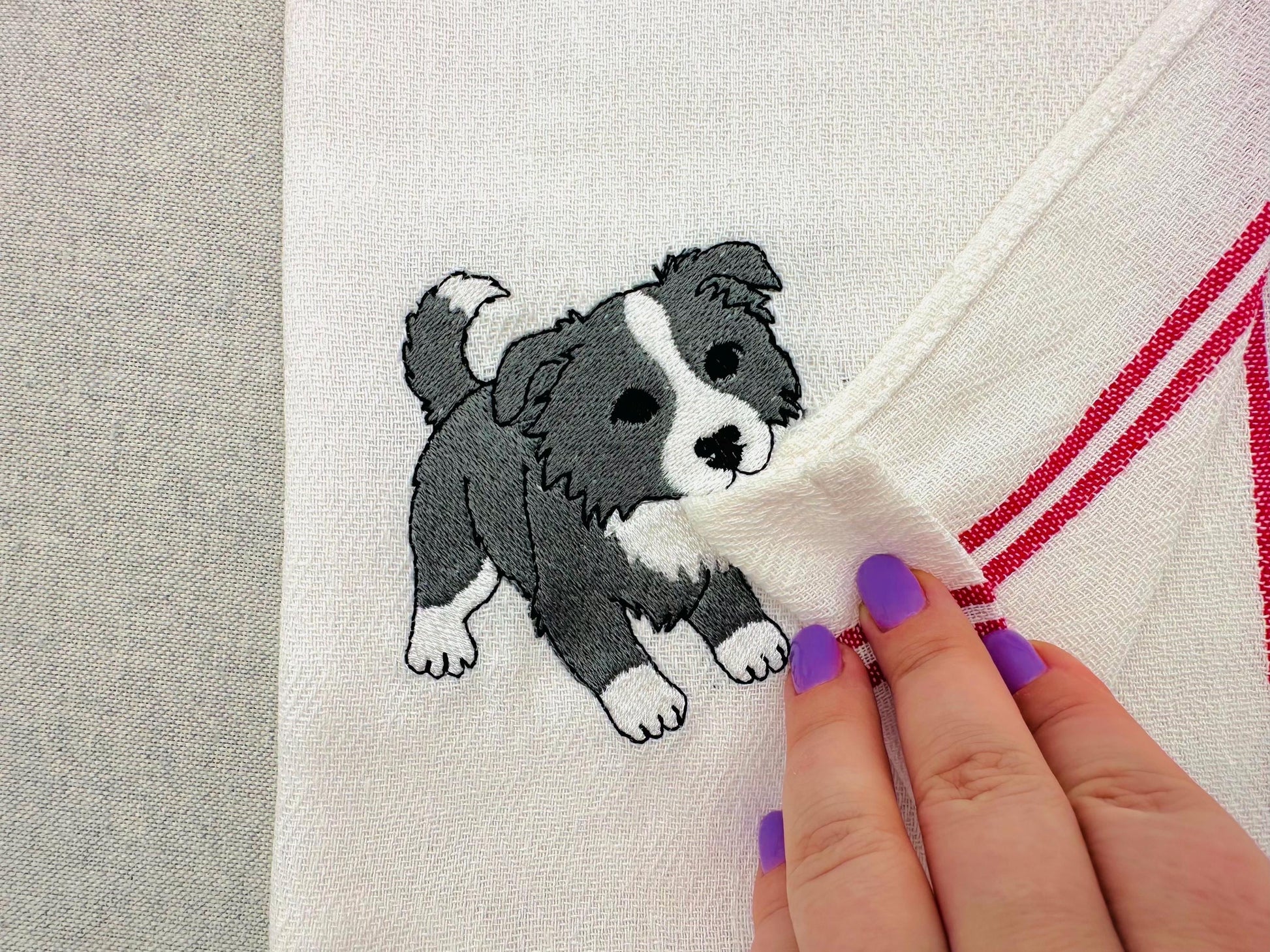 Playing Border Collie Puppy Dog Mama kitchen dish towel pet animal kids machine embroidery designs ITH
