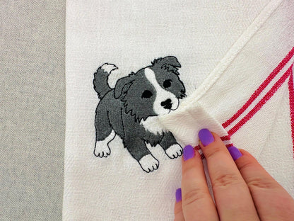 Playing Border Collie Puppy Dog Mama kitchen dish towel pet animal kids machine embroidery designs ITH