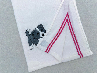 Playing Border Collie Puppy Dog Mama kitchen dish towel pet animal kids machine embroidery designs ITH
