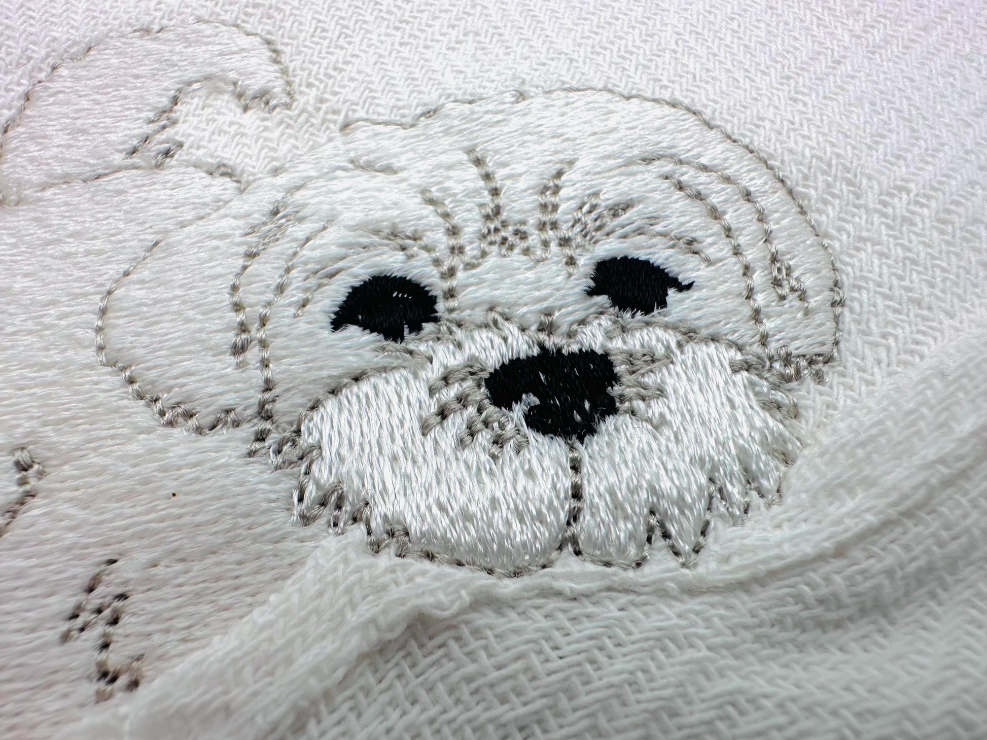 Lovely playing Maltese Puppy Dog Mama kitchen dish towel pet animal kids machine embroidery designs ITH