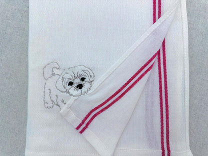 Lovely playing Maltese Puppy Dog Mama kitchen dish towel pet animal kids machine embroidery designs ITH