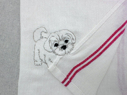 Lovely playing Maltese Puppy Dog Mama kitchen dish towel pet animal kids machine embroidery designs ITH