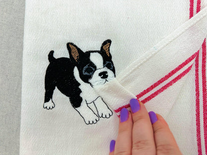 Playing Boston Terrier Puppy Dog Mama kitchen dish towel pet animal kids machine embroidery designs ITH