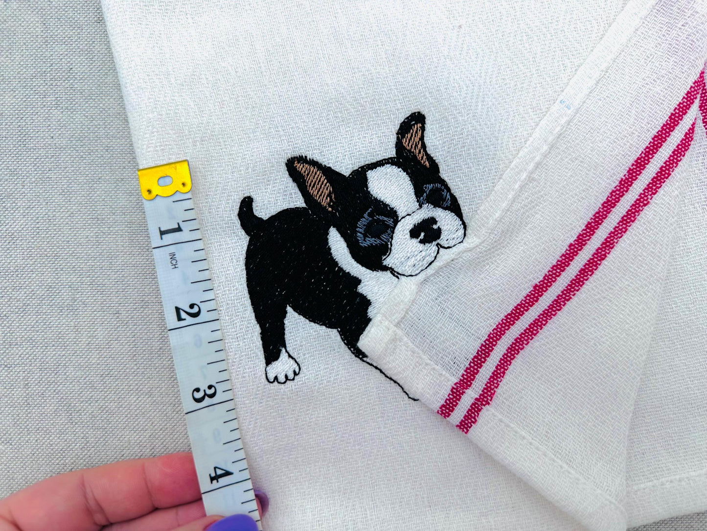 Playing Boston Terrier Puppy Dog Mama kitchen dish towel pet animal kids machine embroidery designs ITH