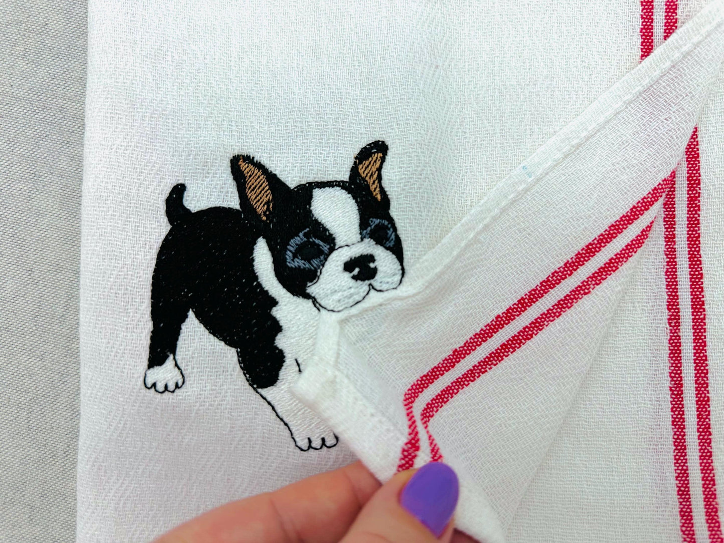 Playing Boston Terrier Puppy Dog Mama kitchen dish towel pet animal kids machine embroidery designs ITH