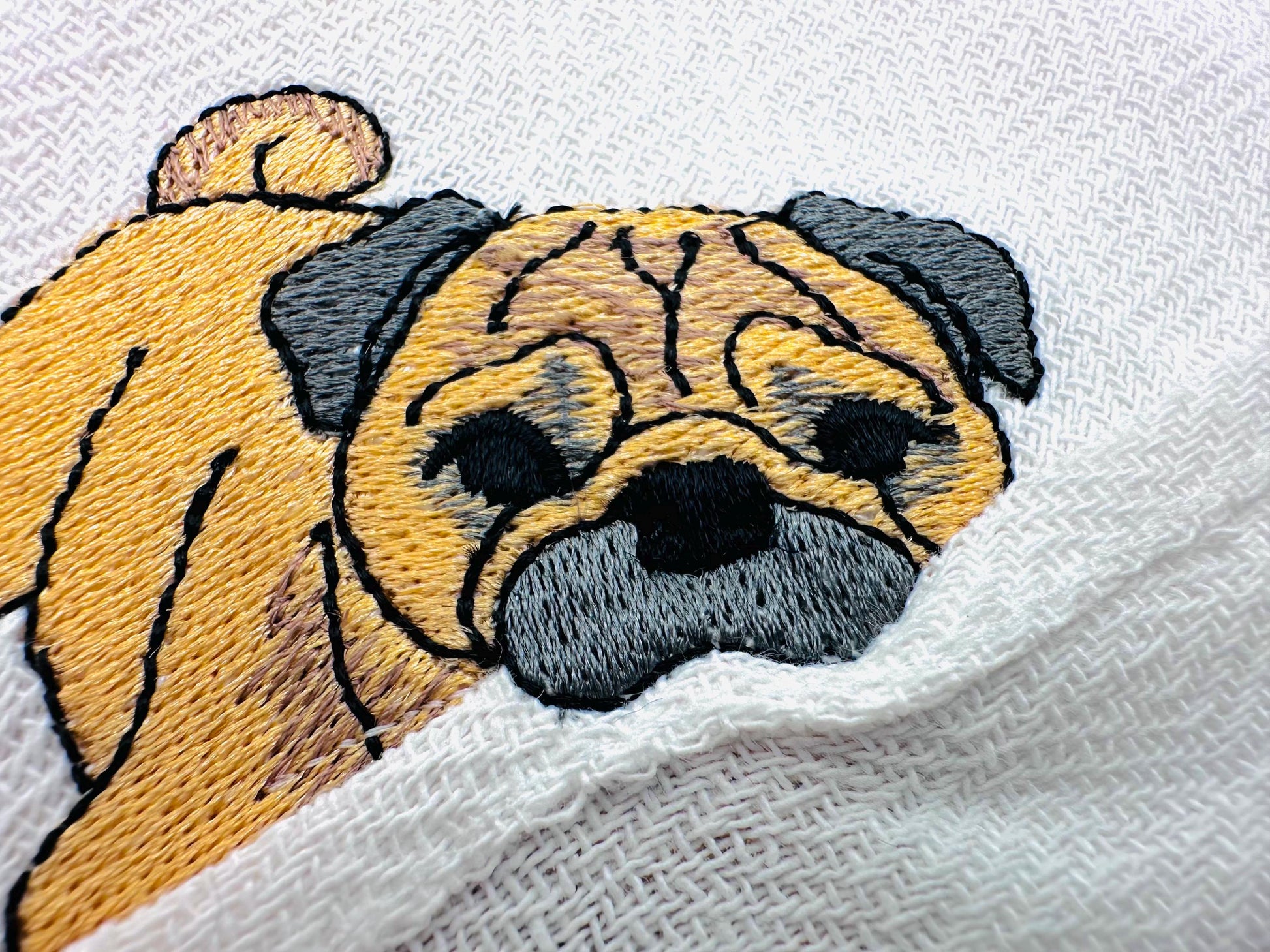 Lovely playing Pug Puppy Dog Mama kitchen dish towel pet animal kids machine embroidery designs ITH