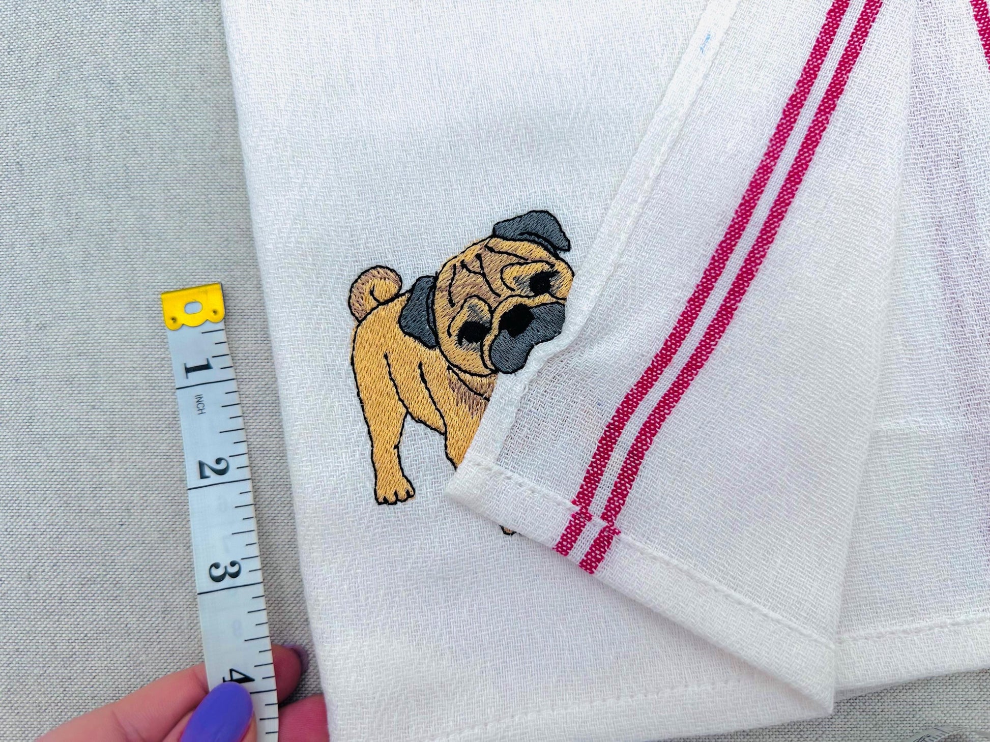 Lovely playing Pug Puppy Dog Mama kitchen dish towel pet animal kids machine embroidery designs ITH