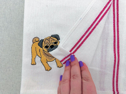 Lovely playing Pug Puppy Dog Mama kitchen dish towel pet animal kids machine embroidery designs ITH
