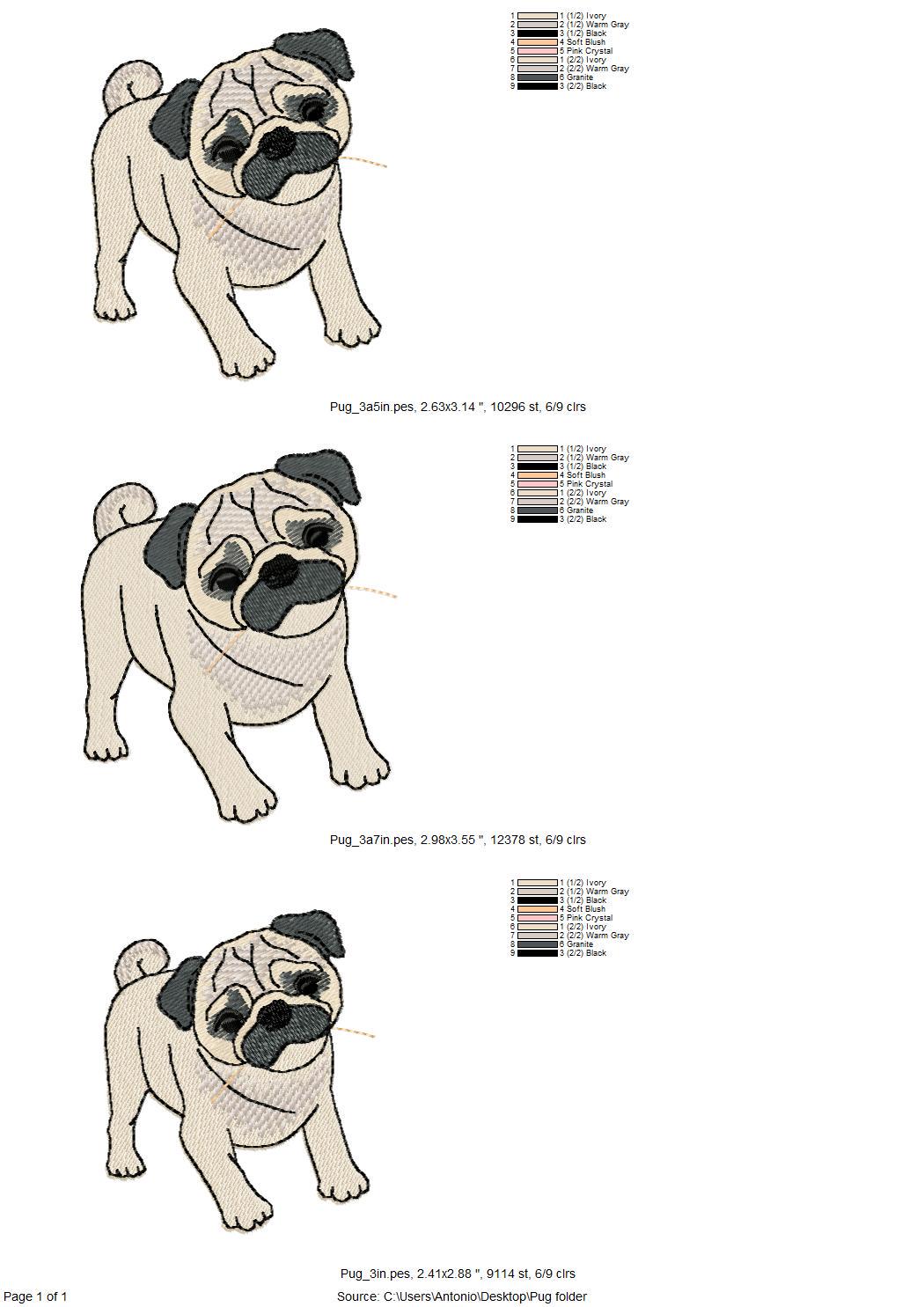 Lovely playing Pug Puppy Dog Mama kitchen dish towel pet animal kids machine embroidery designs ITH