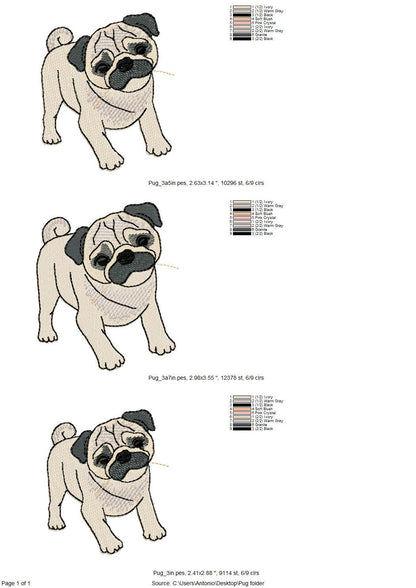 Lovely playing Pug Puppy Dog Mama kitchen dish towel pet animal kids machine embroidery designs ITH