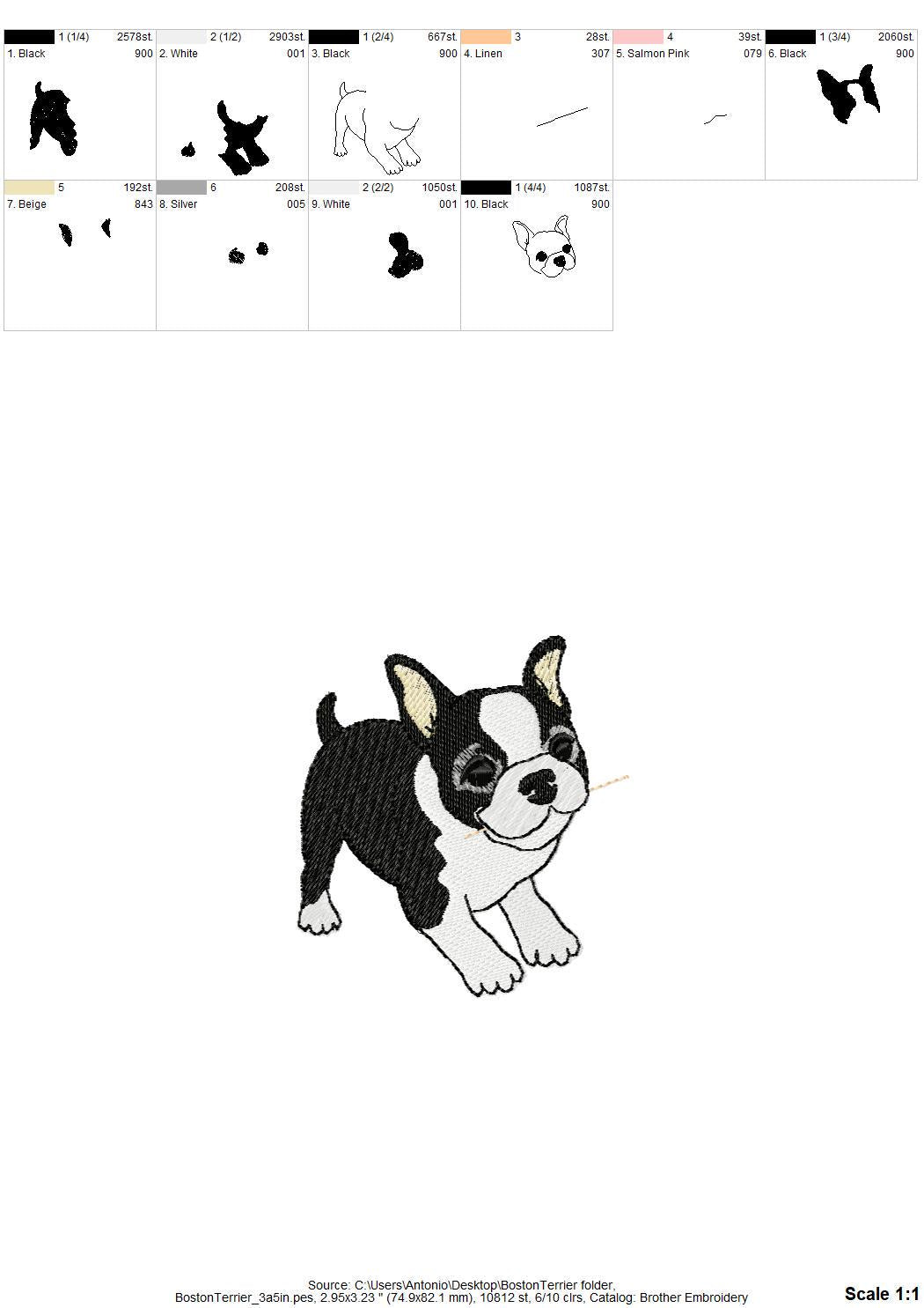 Playing Boston Terrier Puppy Dog Mama kitchen dish towel pet animal kids machine embroidery designs ITH