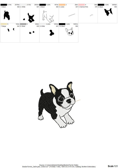 Playing Boston Terrier Puppy Dog Mama kitchen dish towel pet animal kids machine embroidery designs ITH