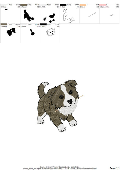 Playing Border Collie Puppy Dog Mama kitchen dish towel pet animal kids machine embroidery designs ITH