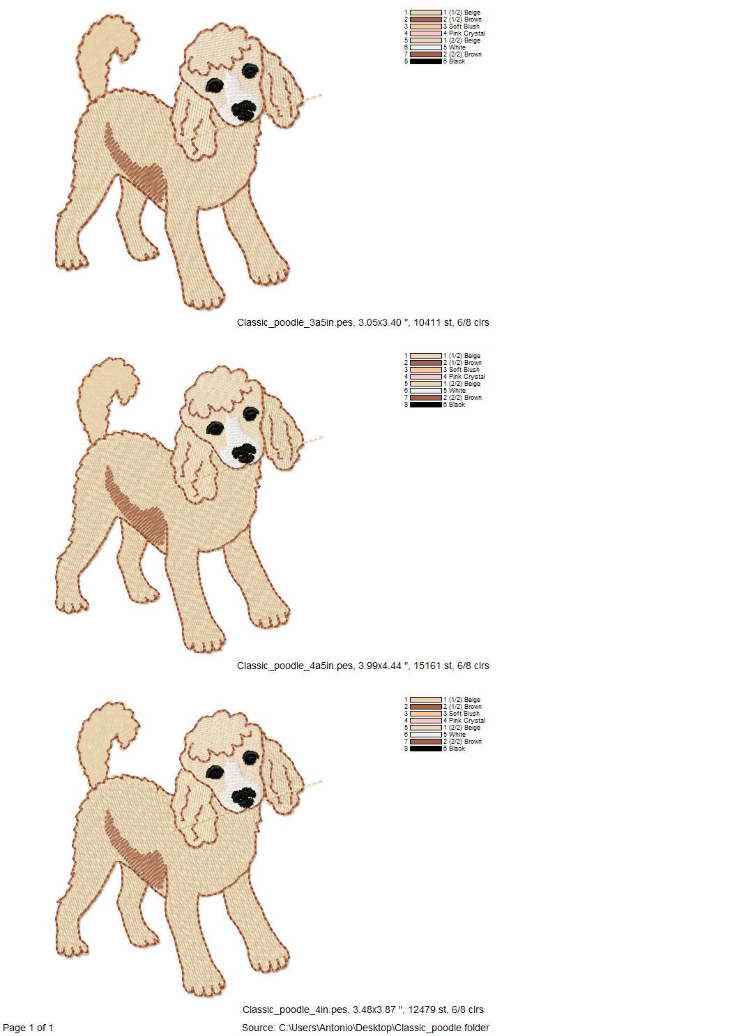 Playing Classic Poodle Puppy Dog Mama kitchen dish towel pet animal kids machine embroidery designs ITH