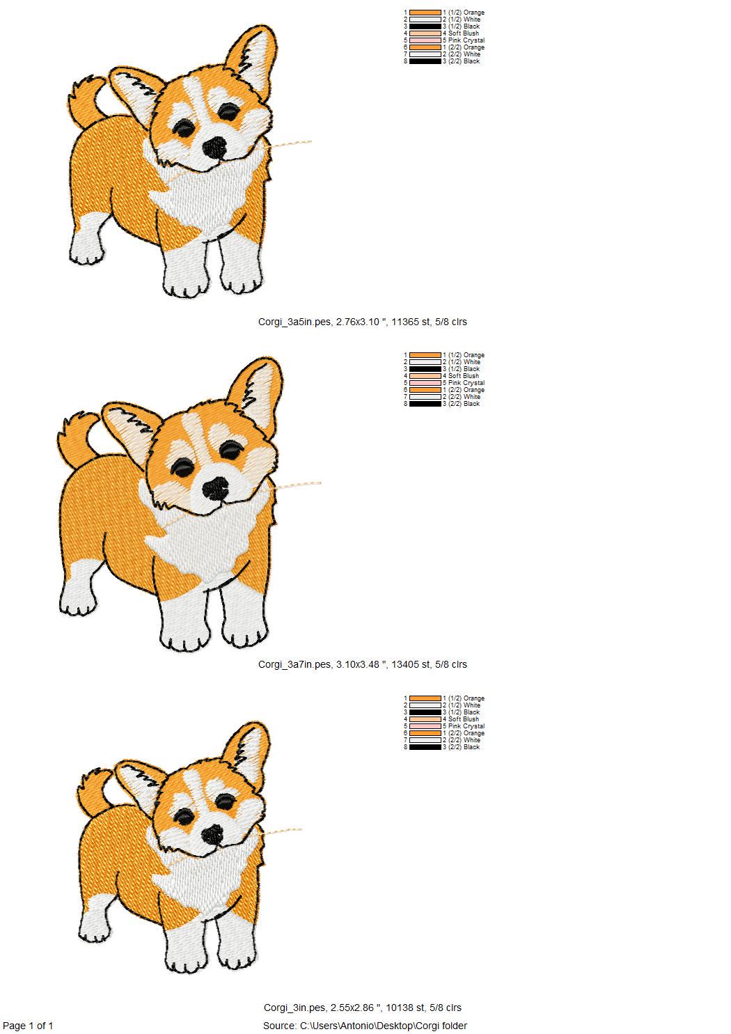 Lovely playing Corgi Puppy Dog Mama kitchen dish towel pet animal kids machine embroidery designs ITH