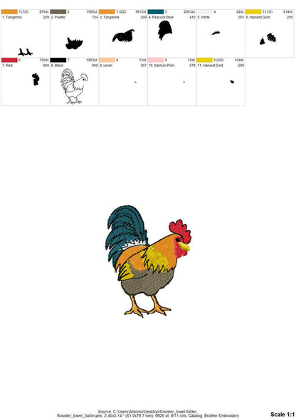 Playing Rooster Animal Thief kitchen dish towel Farm bird Chicken Mama machine embroidery designs ITH