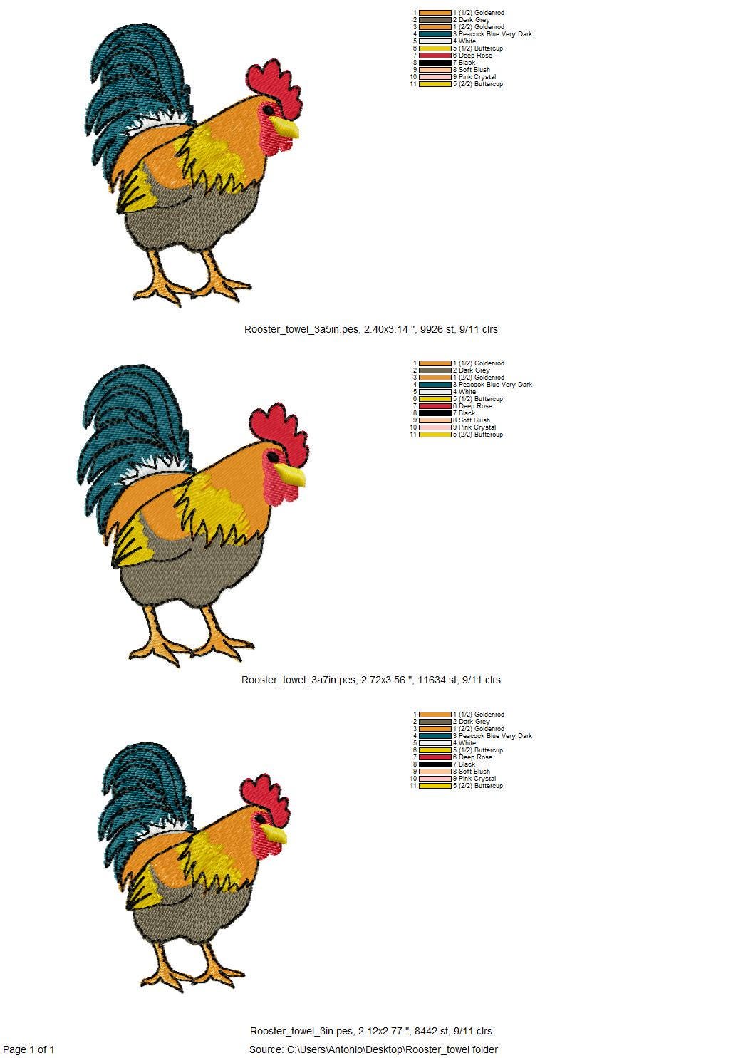 Playing Rooster Animal Thief kitchen dish towel Farm bird Chicken Mama machine embroidery designs ITH