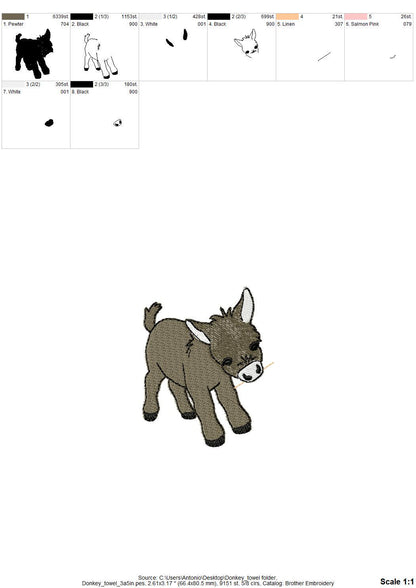 Playing Little Baby Donkey Foal kitchen dish towel Farm animal kids machine embroidery designs ITH