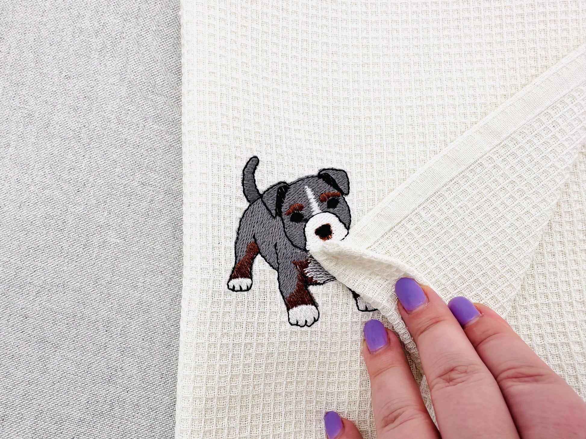 Pocket Bully Playing Mini Bulldog Puppy Dog Mama kitchen dish towel animal kids machine embroidery designs ITH